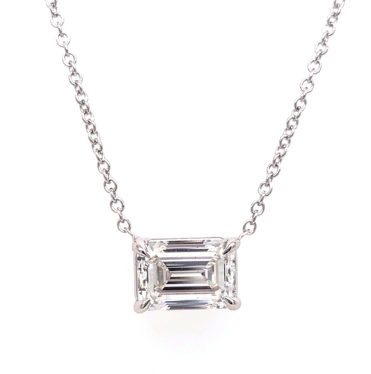 14k White Gold Emerald Cut Lab Grown Diamond 1.89Ct F VS1 Solitaire Necklace
