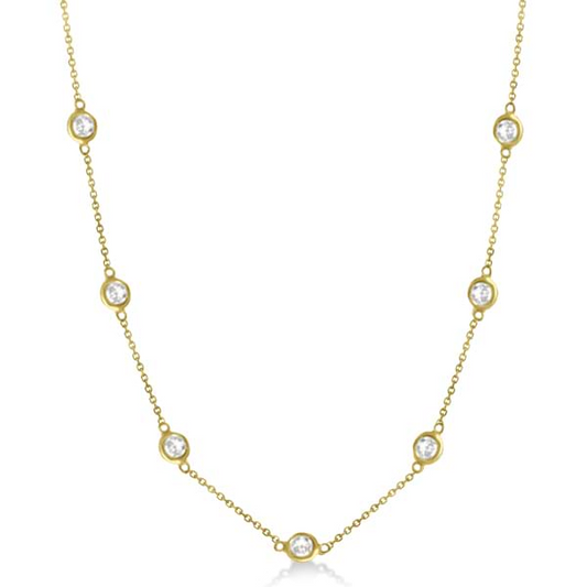 14K Yellow Gold Diamond by the Yard Necklace 2.00Ct with 10 Diamonds
