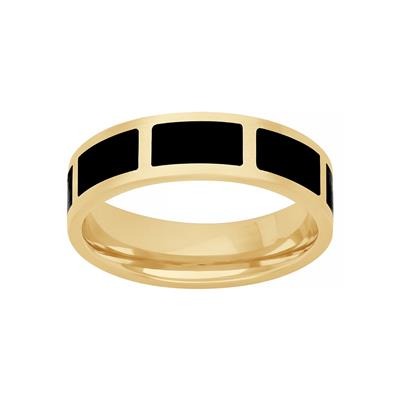 14k Yellow Gold Ceramic and Gold Base Carved Wedding Band, size 10.0