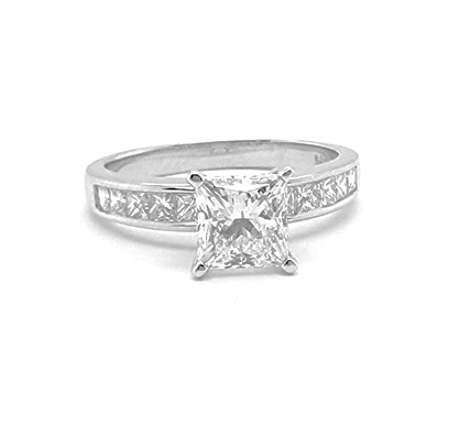 14k White Gold Ctr 1.05 Ct VS2 F GIA, Mounting 0.42 Ct Diamond Ring.