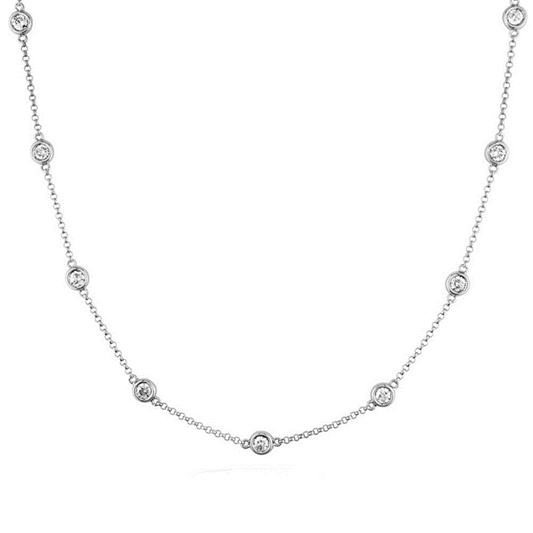 14k White Gold  1.00 Ct, 11 Station Diamond by The Yard Necklace