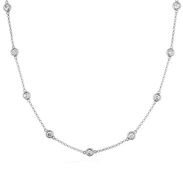 14k Gold  1.00 Ct, 11 Station Diamond by The Yard Necklace, available in White and Yellow Gold