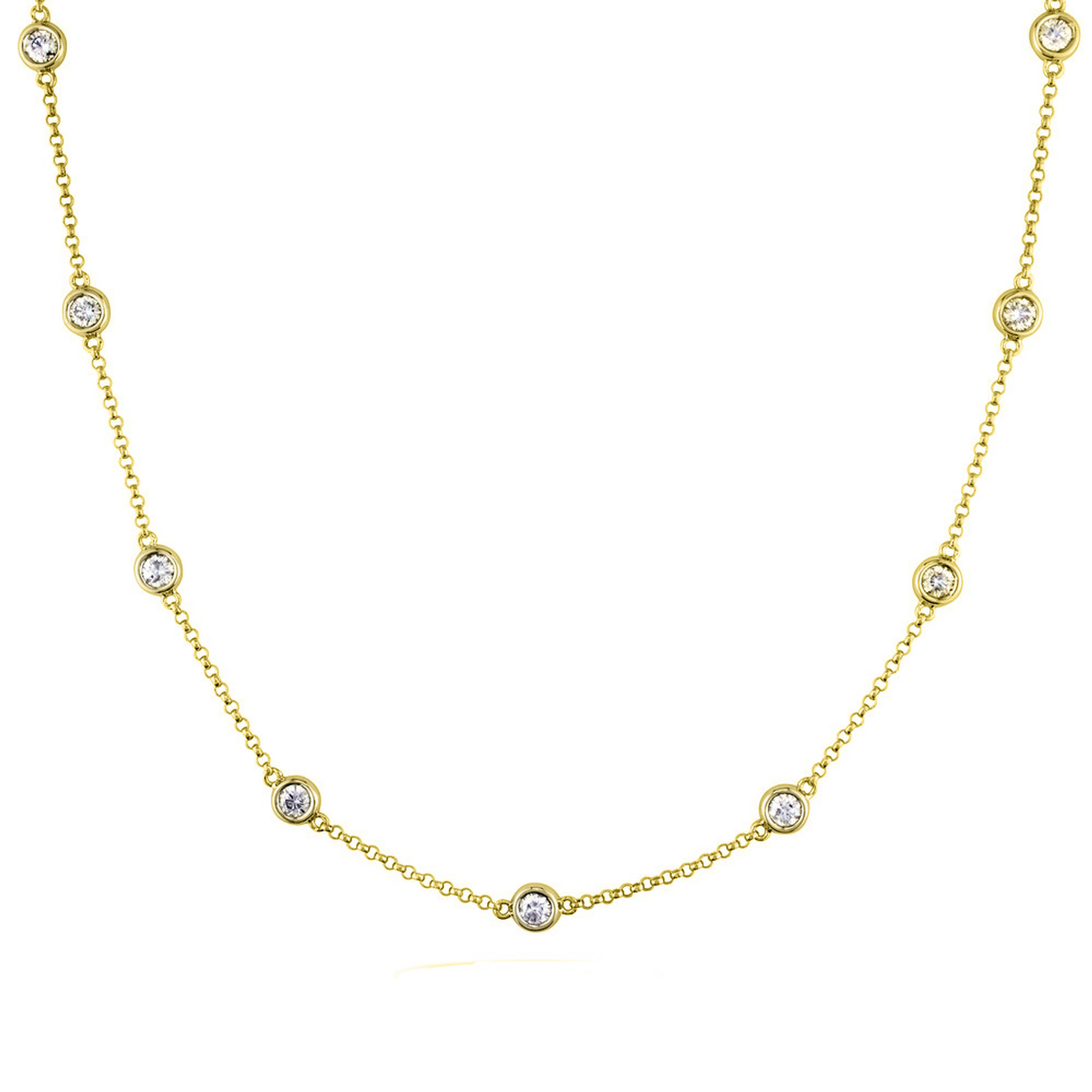 14k Gold  1.00 Ct, 11 Station Diamond by The Yard Necklace, available in White and Yellow Gold