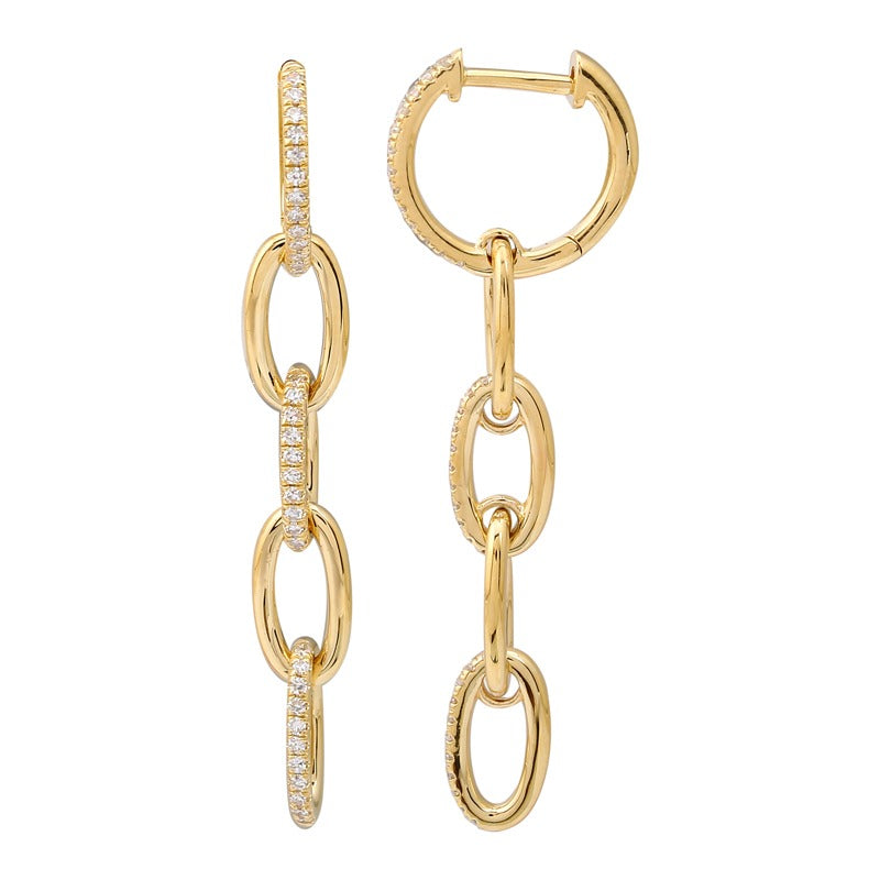 14k Yellow Gold 0.23Ct Dangle Earring with 70 Diamonds
