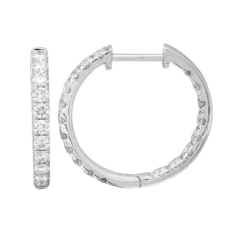 14k White Gold 1.02Ct 18 mm Diamond Hoop Earring with 38 Diamonds