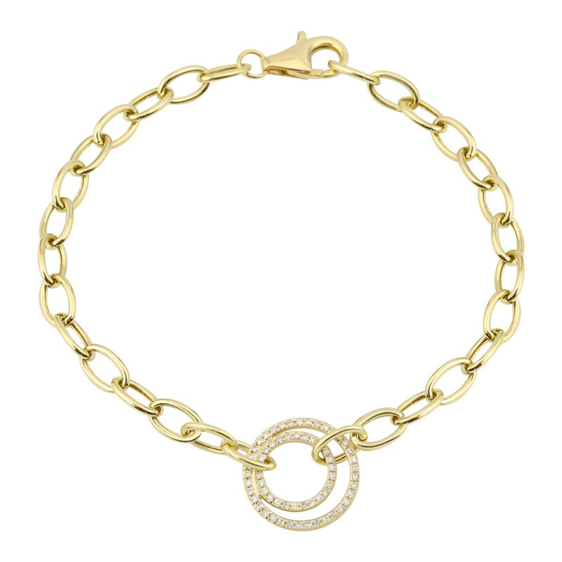 14k Yellow Gold 0.17Ct Double Open Circle Bracelet with 63 Diamonds