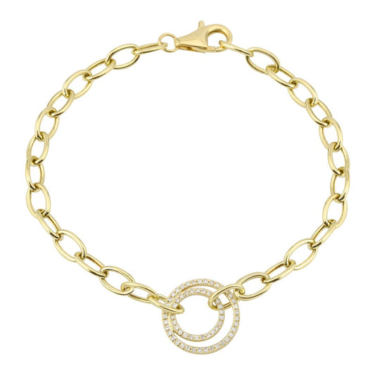 14k Yellow Gold 0.17Ct Double Open Circle Bracelet with 63 Diamonds