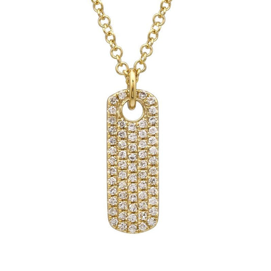 14k Yellow Gold 0.13Ct Diamond Dog Tag with 62 Diamonds Necklace
