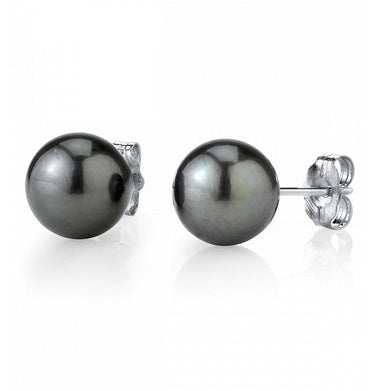 14k White Gold 13mm Black Tahitian Pearl Stud Earring