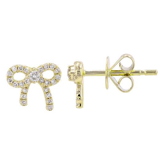 14Kt Yellow Gold 0.14Ct Diamond Bow Earring with 48 Diamonds