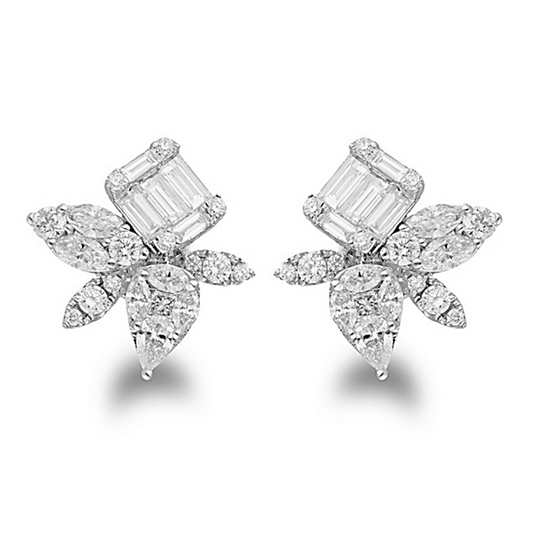 14k White Gold 1.18Ct with 48 diamonds in a multi shape earring