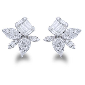 14k White Gold 1.18Ct with 48 diamonds in a multi shape earring