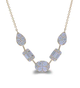 14k Yellow Gold 0.33Ct Baguette and 1.15Ct Round Diamond V Necklace