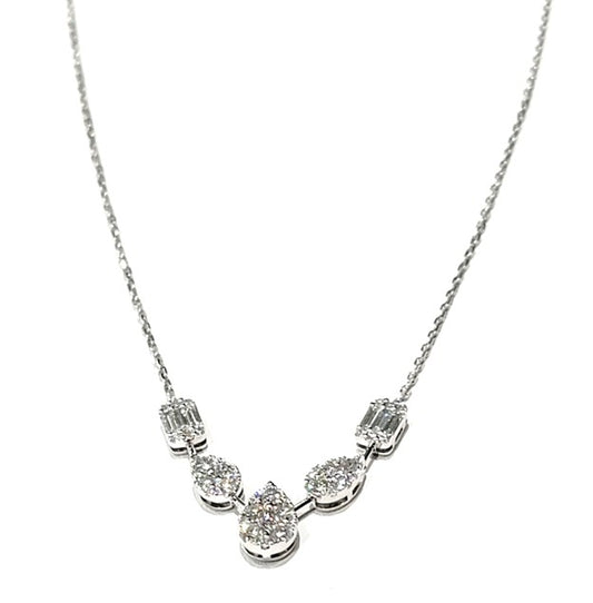 14k White Gold Baguette and Round Diamond 1.49Ct Total Weight Necklace