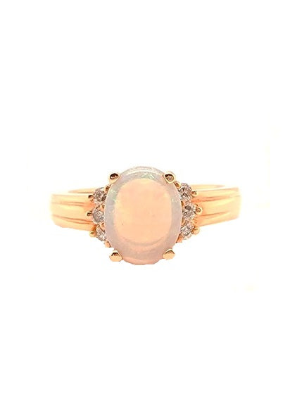 14k Rose Gold 0.80 Ct Opal, 0.15 Ct Diamond Ring