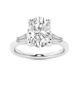Platinum Natural Diamond Engagement Ring Oval 2.02Ct F I1 GIA, 0.25Ct Baguettes
