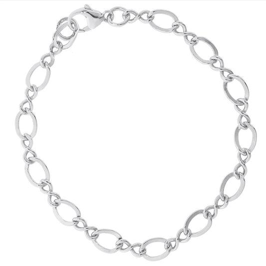Sterling Silver Large Figure Eight Link Classic Bracelet 7 Inch Long
