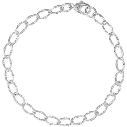 Sterling Silver Dapped Single Link Curb Classic Bracelet 7 Inch Long