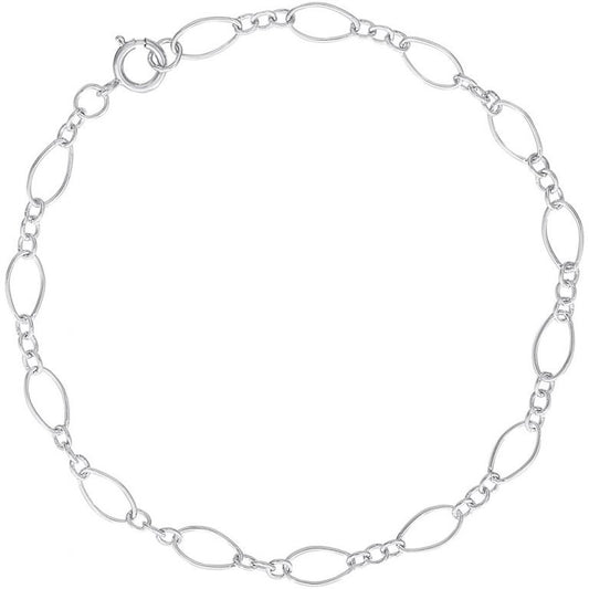 Sterling Silver Open Figaro Link Classic Bracelet 7 Inch Long