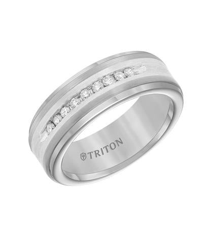 Tungsten Carbide/Sterling Silver Channel set Diamond Band, size 10