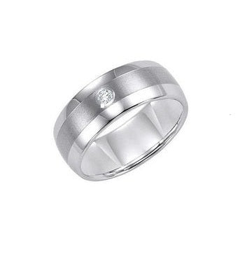 Tungsten Carbide 9mm domed Diamond comfort fit band with satin finish center and bright polish edges