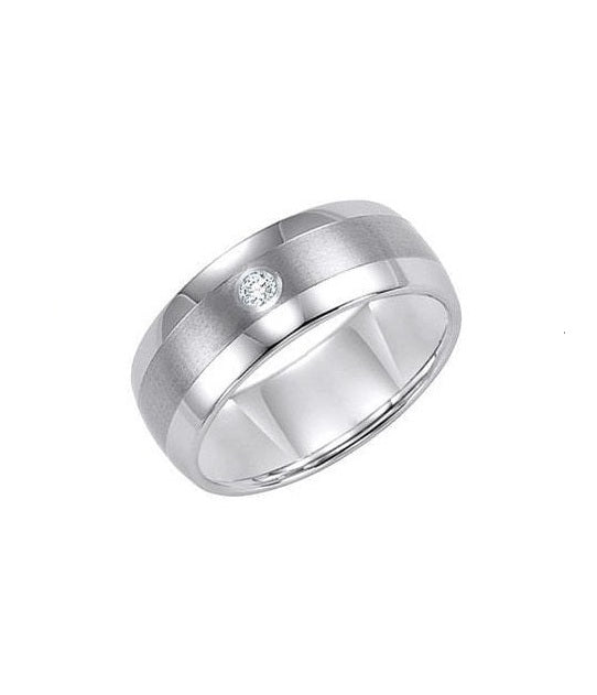 Tungsten Carbide 9mm domed Diamond comfort fit band with satin finish center and bright polish edges