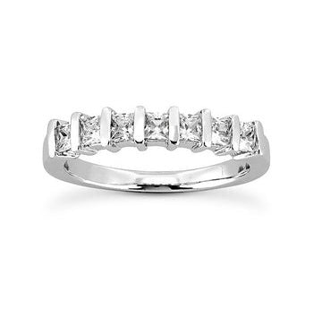 14k White Gold 0.50 Ct Princess Cut Diamond Band Bar Set