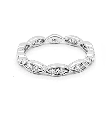 14k White Gold 0.44 Ct Diamond Milgrain Border Band