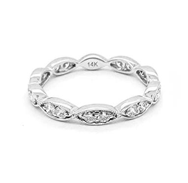 14k White Gold 0.44 Ct Diamond Milgrain Border Band