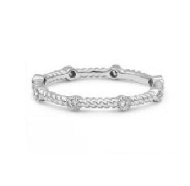 14k Gold 0.08 Ct Diamond Rope Stackable Ring, Available in White and Rose Gold