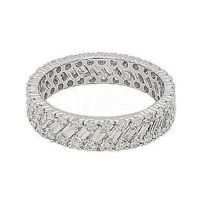 14k White Gold 0.61 Ct Baguette, 0.53 Ct Round Diamond Band