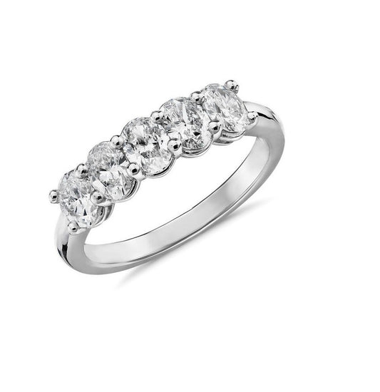14k White Gold 3.00 Carat Lab Grown Diamond Band with Five Oval Diamonds
