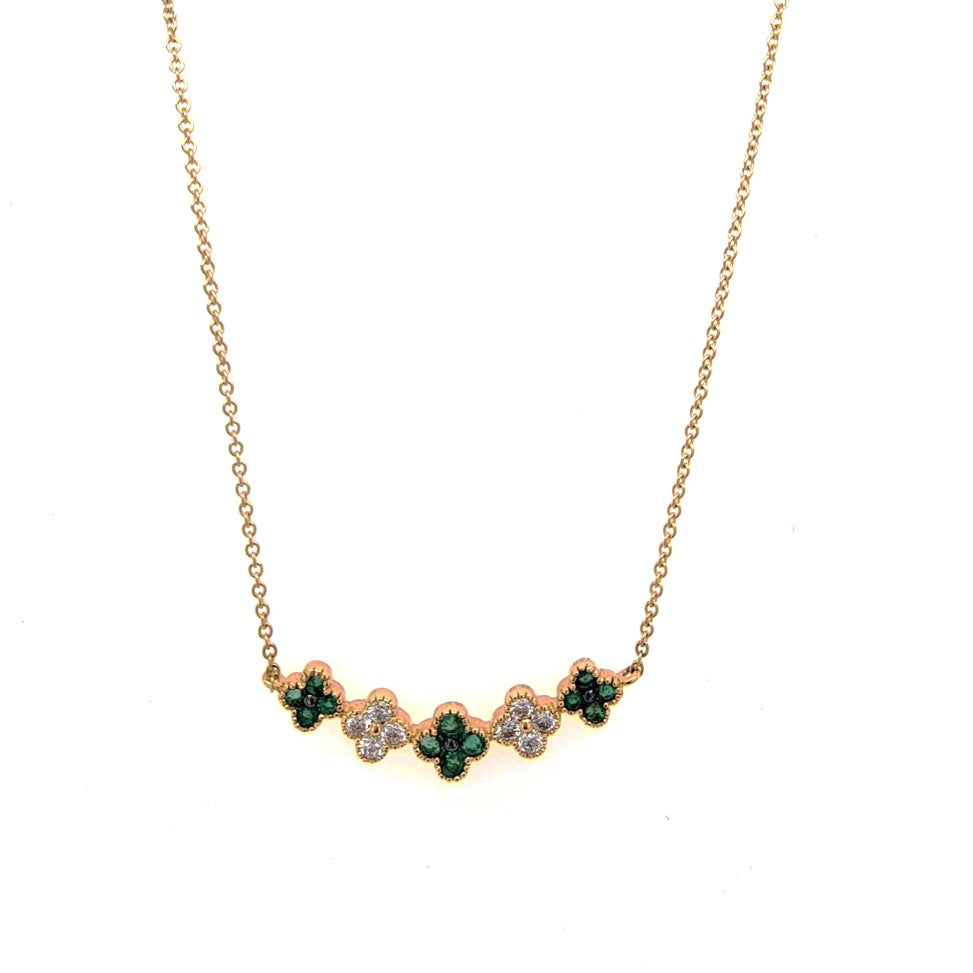 14k Yellow Gold 0.39ct with 12 Emeralds, 0.31ct with 8 Diamonds Necklace