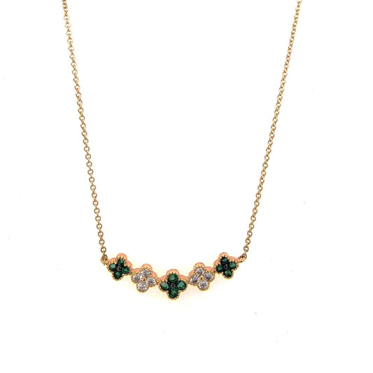 14k Yellow Gold 0.39ct with 12 Emeralds, 0.31ct with 8 Diamonds Necklace