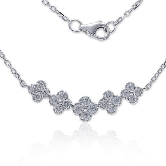 18k White Gold 0.77Ct Diamond Clover Necklace with 20 diamonds