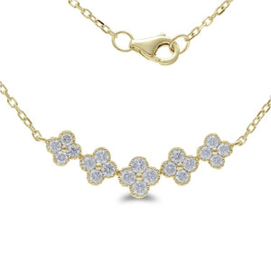 18k Yellow Gold 0.79Ct Diamond Clover Necklace with 20 diamonds