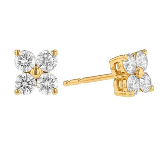 14Kt Yellow Gold 0.91Ct Lab Grown Diamond Cluster Earring with Eight Diamonds