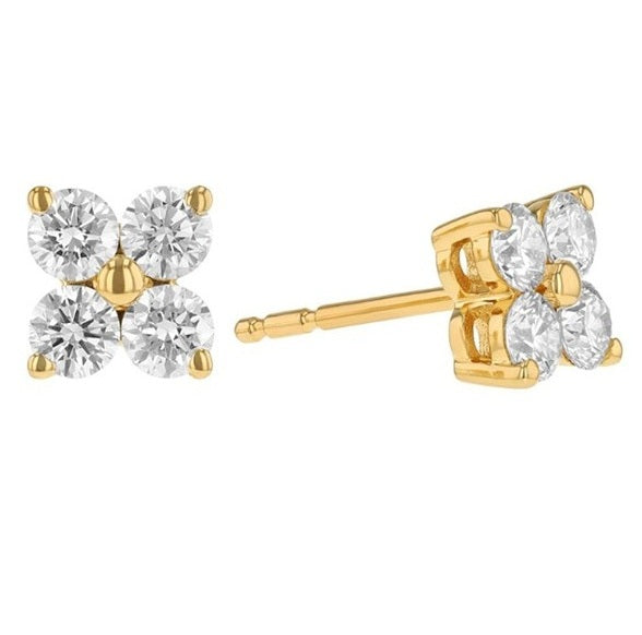 14Kt Yellow Gold 1.74Cts Lab Grown Diamond Cluster Earring with Eight Diamonds
