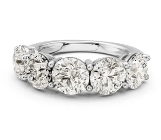 14k White Gold 3.52Cts Lab Grown 5 Diamond Band Graduated  in Diamond Sizes