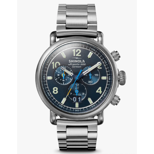 Shinola Runwell 42MM Titanium Bracelet Gift Set Midnight Blue Dial and Rubber Bracelet