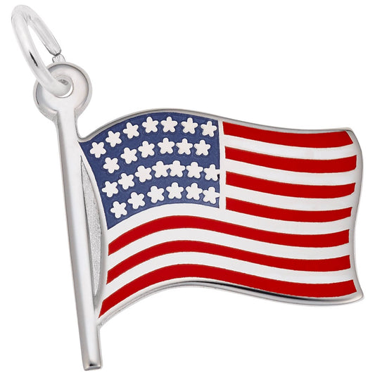 Sterling Silver USA Flag Charm Painted