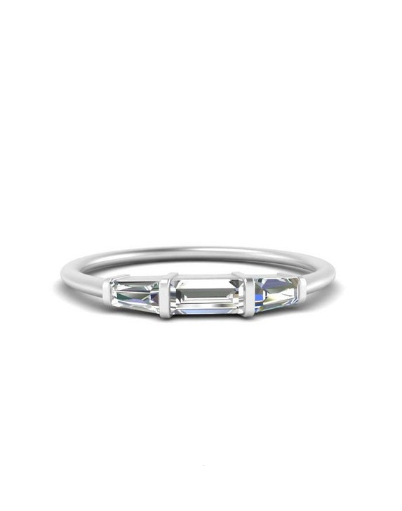 14k White Gold 3 Baguette Cut 0.25Ct Diamond Band