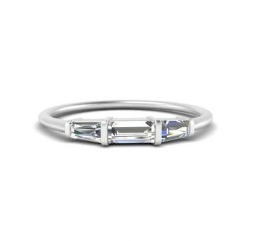 14k White Gold 3 Baguette Cut 0.25Ct Diamond Band