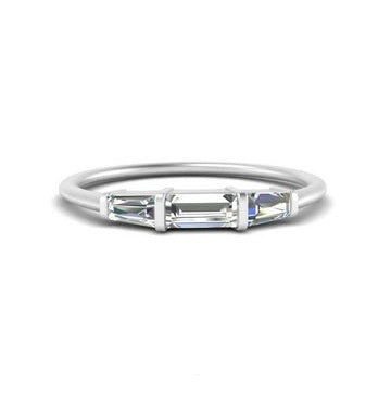 14k White Gold 3 Baguette Cut 0.25Ct Diamond Band