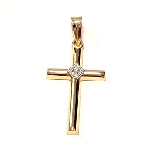 14k Yellow Gold 19.6*11.6MM cross with 0.01Ct Diamond