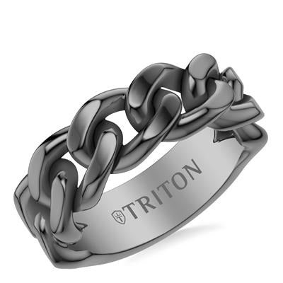 8MM Essentials Black Ruthenium over Sterling Silver Curb Link Center Ring with Polished Finish, Size 10.0