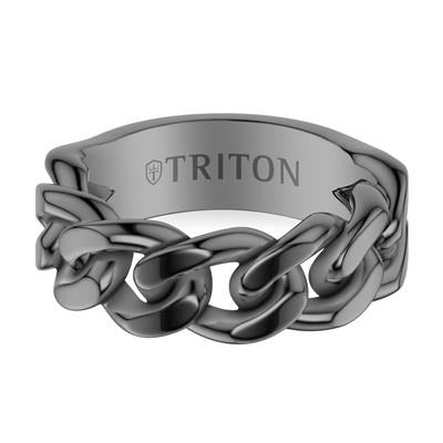 8MM Essentials Black Ruthenium over Sterling Silver Curb Link Center Ring with Polished Finish, Size 10.0