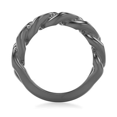 8MM Essentials Black Ruthenium over Sterling Silver Curb Link Center Ring with Polished Finish, Size 10.0