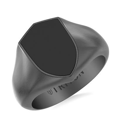 16.5MM Shield Black PVD over Sterling Silver Ring with Bold Shield Design and Brushed Finish, Size 10.0