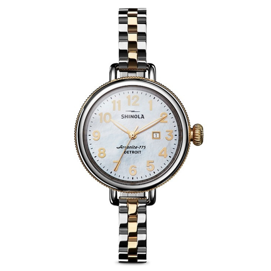 Shinola Birdy 34MM Polished Stainless Steel, White MOP Dial, Two Tone Bracelet